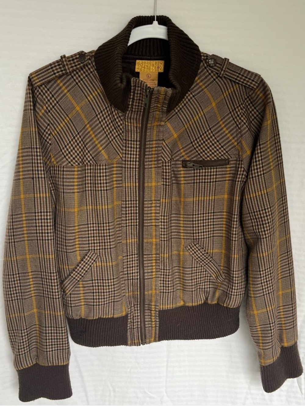 Brown Plaid Bomber Jacket